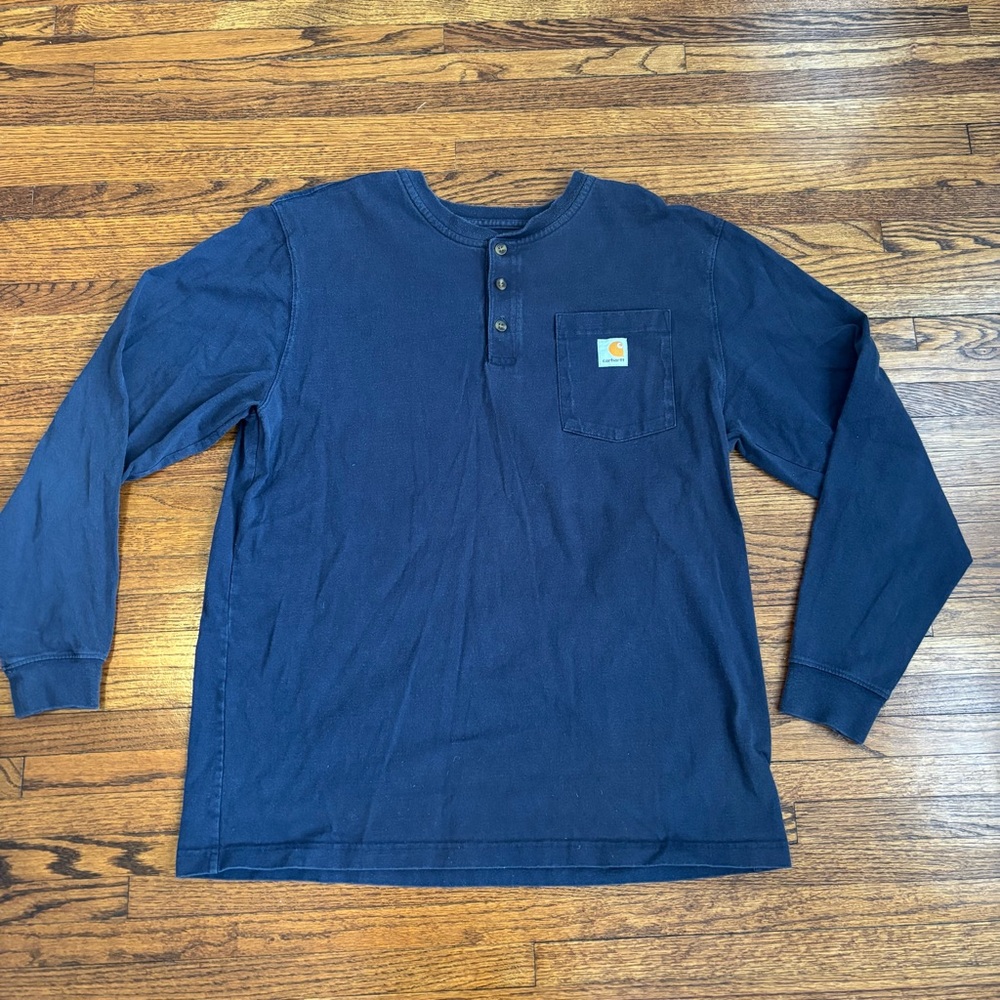 Carhartt Navy Blue Long Sleeve Shirt, Size large